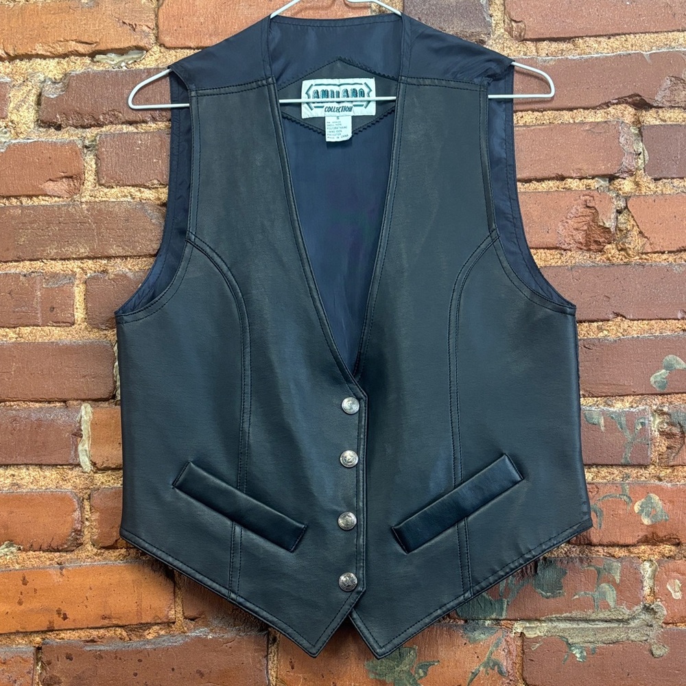 Vintage Amilano Faux Leather Vest With Silver Buttons Size‎ Small